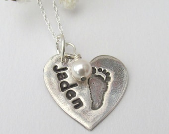 Baby Footprint Necklace, Your Child's Actual Footprint, Baby Footprint Jewelry, Fine Silver Footprint