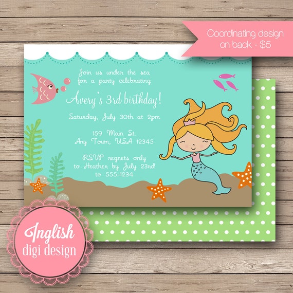 printable mermaid birthday party invitation by inglishdigidesign