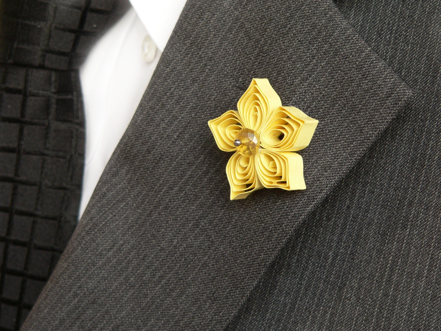 Yellow Lapel Pin Yellow Boutonniere for Men Yellow Flower
