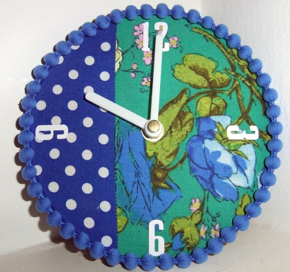 Items similar to Quirky fabric covered wall clock. Perfect kitchen,girls bedroom or housewarming