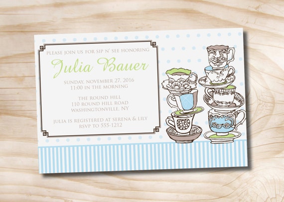 Sip 'N See Tea Bridal Shower invitation - Printable Digital file or Printed Invitations Il_570xn