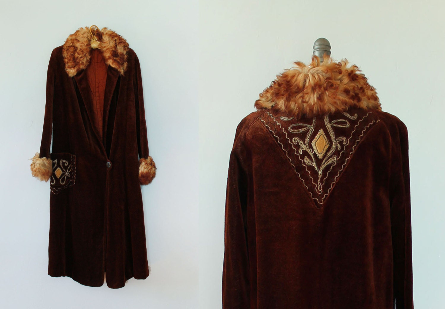 RESERVED RARE 1920s Coat / 20s Folk Embroidered Fur