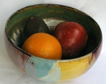 Deep Earth Rainbow Bowl. Serving, Stoneware, Handmade, Born of fire, Oven Safe, Food Safe, Microwave safe, Dishwasher safe, Rainbow