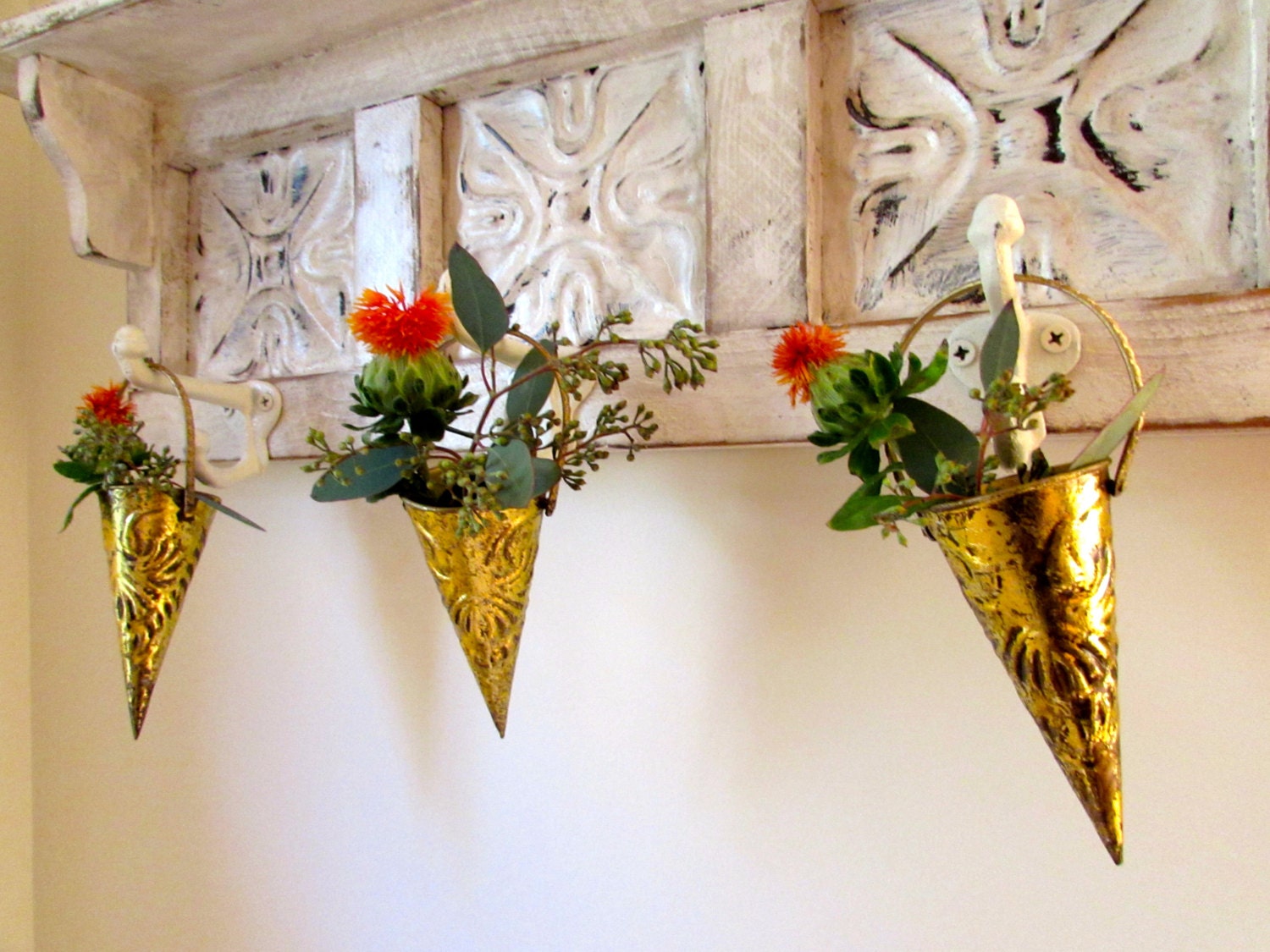 Gilt Metal Hanging Cone Vase