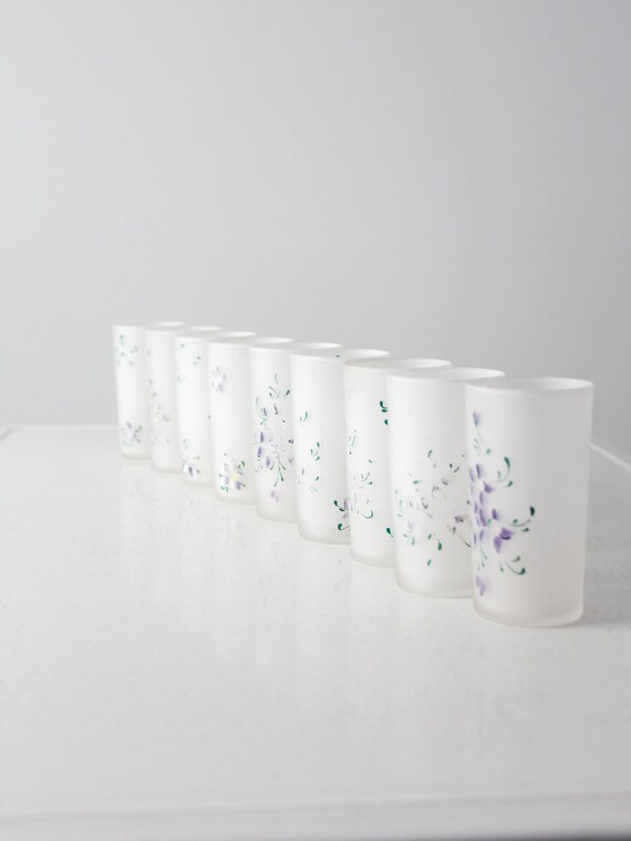 1950s frosted drinking glasses Federal juice glasses floral