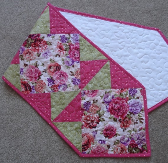 Items similar to Pink and green floral table runner ready to ship on Etsy