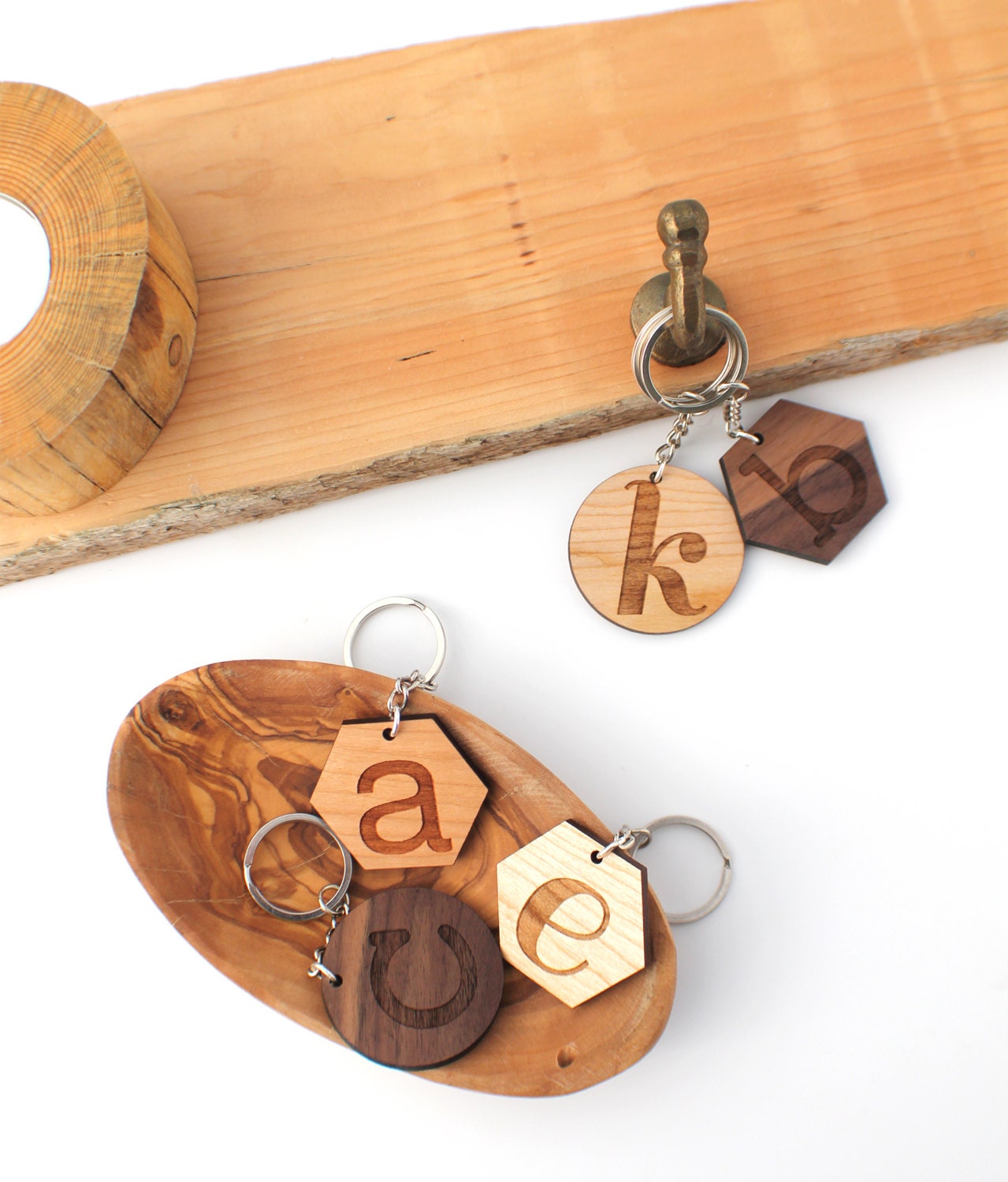 Custom Initial Keychains Laser Engraved Geometric by HavokDesigns