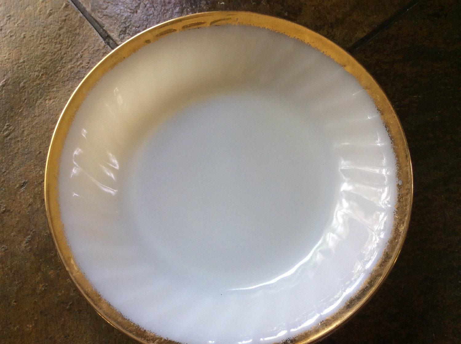 Fire King white milk glass bowl with gold rim vintage fire king Haute