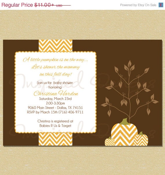ON SALE Fall Leaves and Pumpkins - Neutral Baby Shower Invitation (Boy or Girl) Il_570xn