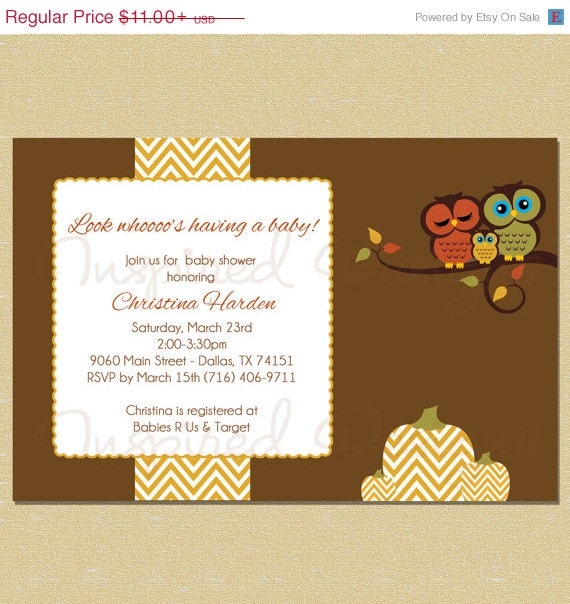 ON SALE Autumn Pumpkin Fall Owls - Look Whoo's Having A Baby- Neutral Baby Shower/Sprinkle Invitation (Boy or Girl) Il_570xn