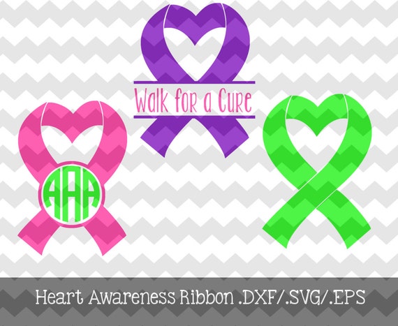 Download Heart Awareness Ribbon Solid Monogram Frames.DXF/.SVG/.EPS