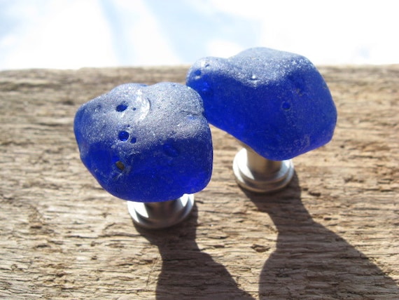 BLUE SLAG Beach Glass Cabinet Knobs Sea Glass Cabinet Knobs Drawer Pulls