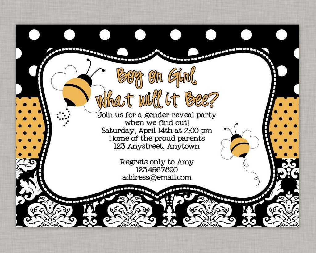 Bumble Bee Gender Reveal Invitation Bee Gender Reveal