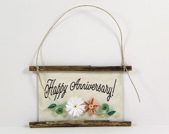 Paper Quilled Magnet 397 - Happy Anniversary, Husband and Wife Gift, Kitchen Decor, Anniversary Ornament, 3D Paper Quilling, Couples Gift