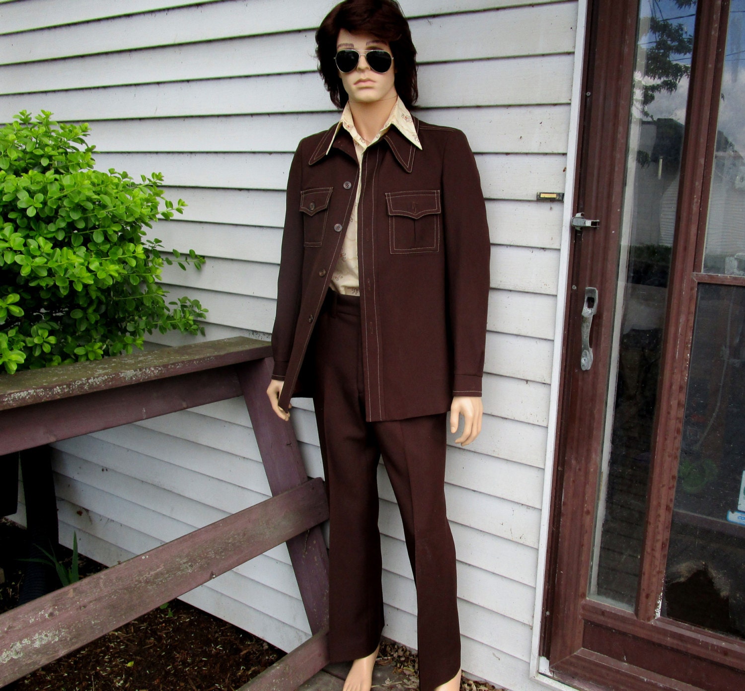 70s 38 Leisure Suit Big Collar Bell Bottoms Men's