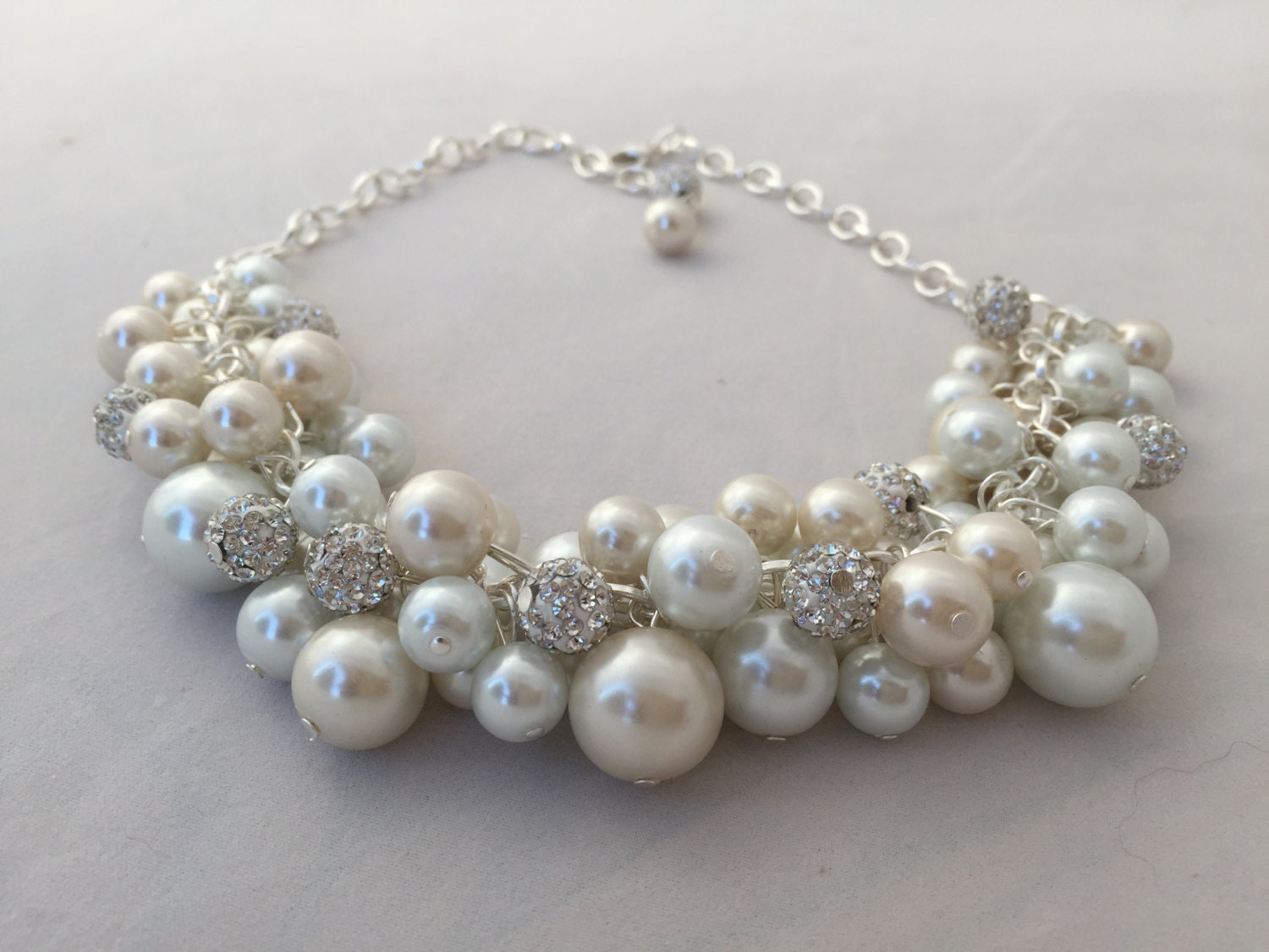 Ivory and white statement necklace with crystal spacer beads- bridesmaid jewelry