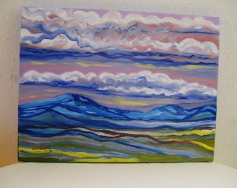 Abstract landscape painting, Original oil painting mountain landscape