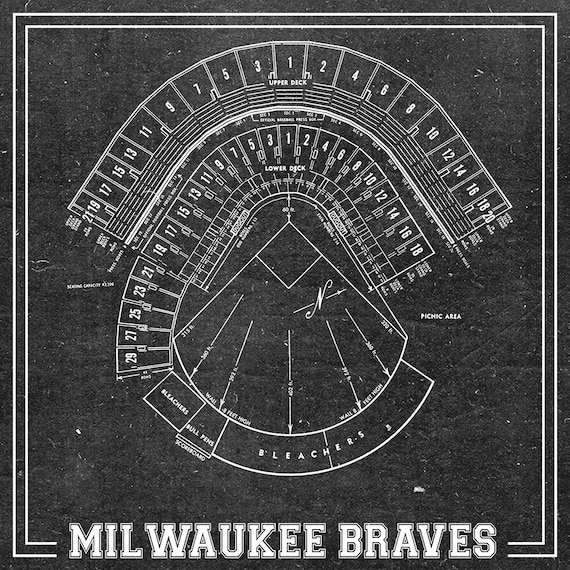 Print of Milwaukee County Stadium Vintage Blueprint by ClavinInc