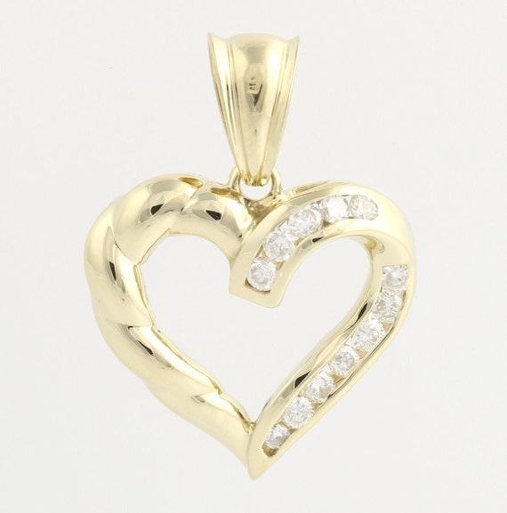 Diamond Heart Pendant - 14k Yellow Gold Women's Fine Estate Love ...