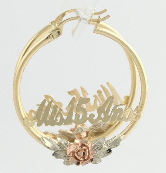 Quincenera Mis 15 Anos Hoop Earrings 14k Yellow by WilsonBrothers