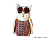 Primitive White Americana Owl, Patriotic Owl decor, White and Red owl ornament, owl accent, Country owl