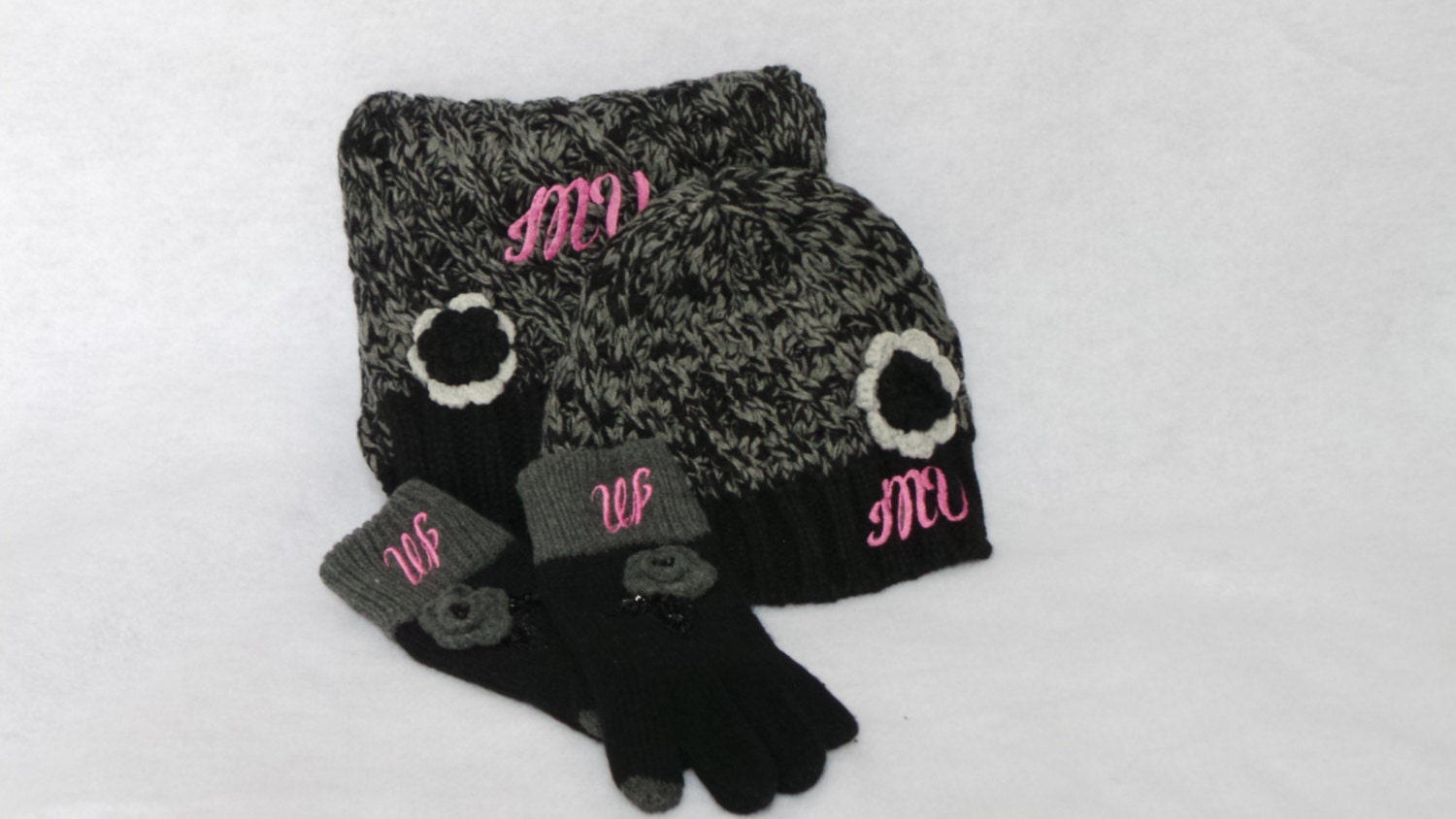 Winter Hat Scarf & Gloves Gift Set Monogrammed Gift For