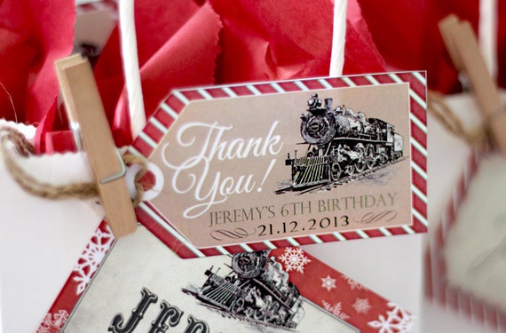 Polar Express Party Favor Thank You Tags - INSTANT DOWNLOAD - Editable & Printable Christmas Birthday Decorations by Sassaby Parties Il_570xn