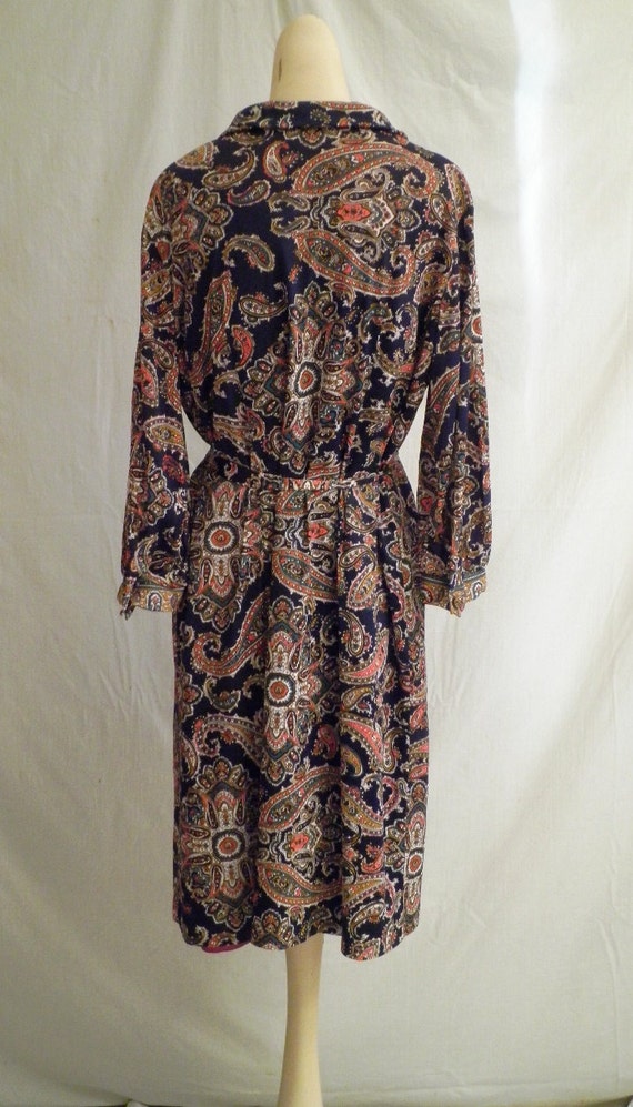 Vintage 1970's Paisley Dress Plus Size Jersey Fall Dress