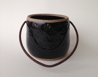 Wheel Thrown Stoneware Pottery Napkin Holder, Flower Holder, Condiment Server, Old Miner's Handle, Black