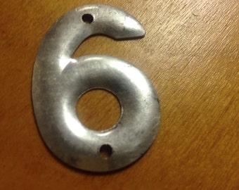 Vintage industrial metal number 6 old metal number