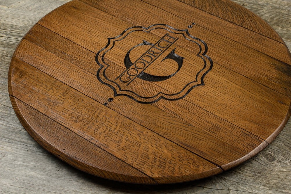 Custom Personalized Engraved Wine Barrel Head Lazy Susan