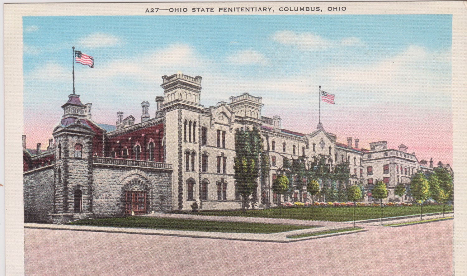 Columbus Ohio Ohio State Penitentiary Linen Postcard