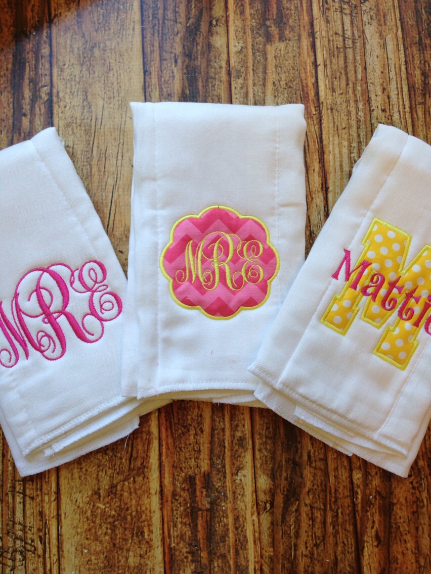 Set of 3 Personalized Burp Cloths Diaper Cloths Baby Girl