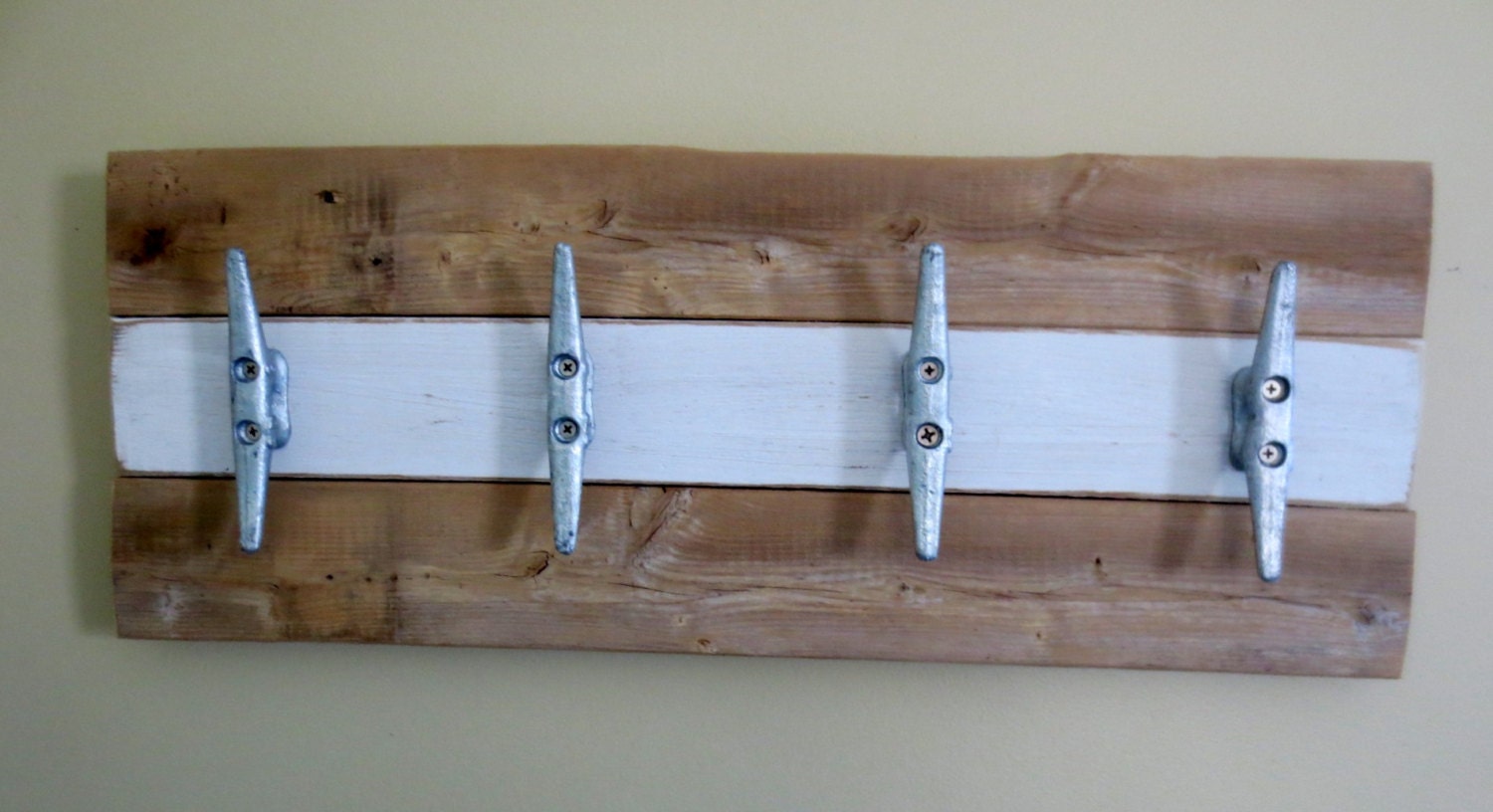 Nautical Boat Cleat Towel Rack Hooks white and Natural Wood