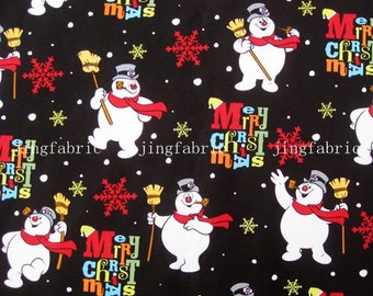 C094 - 1 meter  SDLP Cotton Fabric - Christmas snowman and snowflower (145cm width)