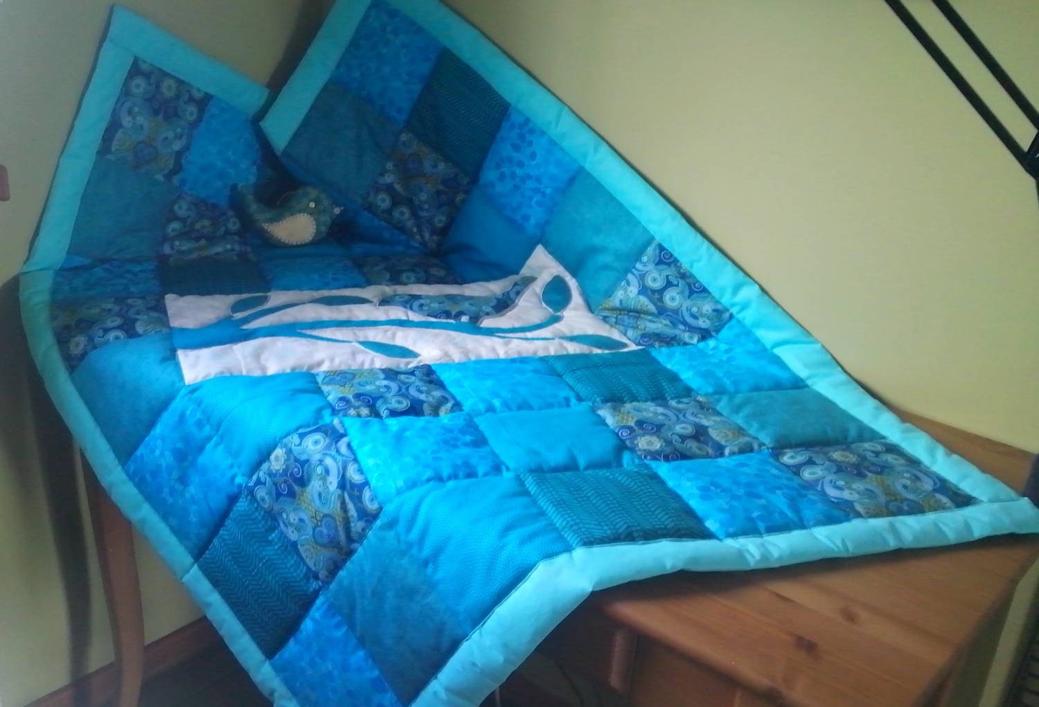 Blue Baby Blanket With Bird by crazypangolin on Etsy