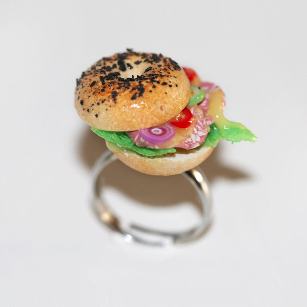 Bagel Sandwich Ring Miniature Food Jewelry Food Ring