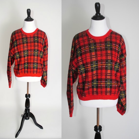 Vintage 1990s CROPPED red black PLAID long by BushwickCouture