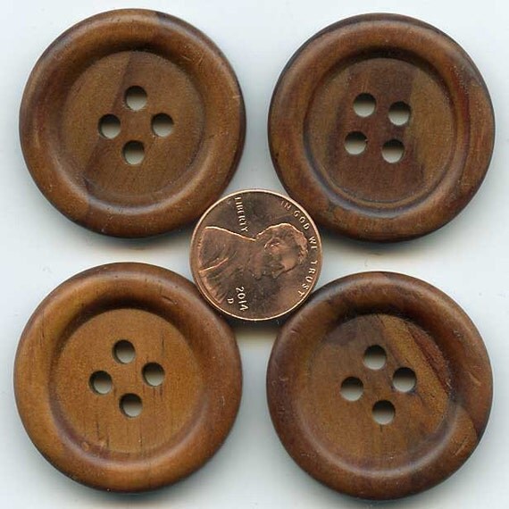 Set of 4 Vintage Wooden Coat Buttons 15/16 inch 33mm Walnut