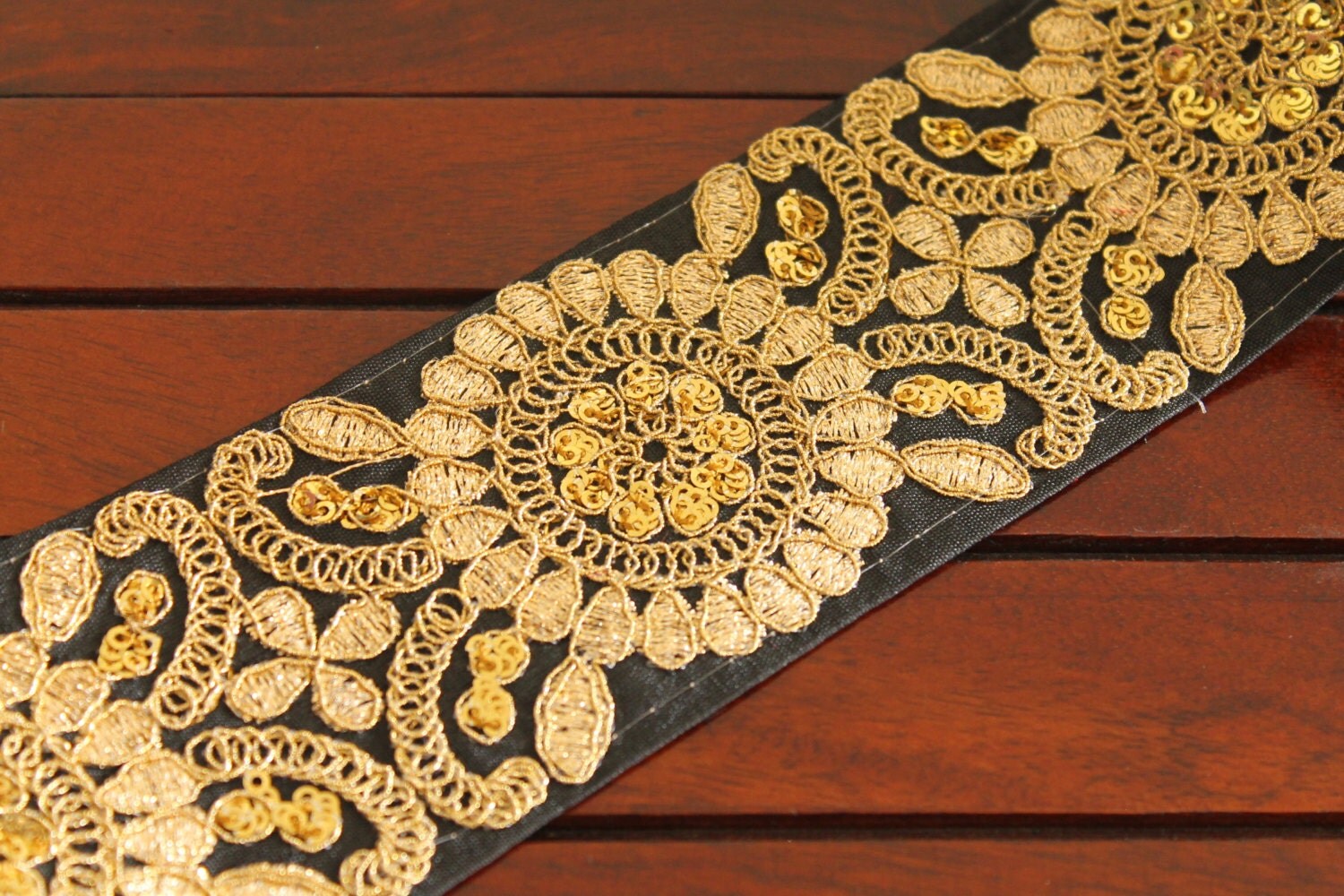 1 Yard Exotic Wide Black Fabric TrimDesigner Fabric