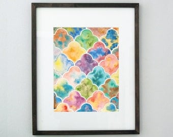 Rainbow Quatrefoil Painting, 8x10 Original Pattern Art, Modern Islamic Wall Art, Geometric Contemporary Art, Colorful Arabesque Painting