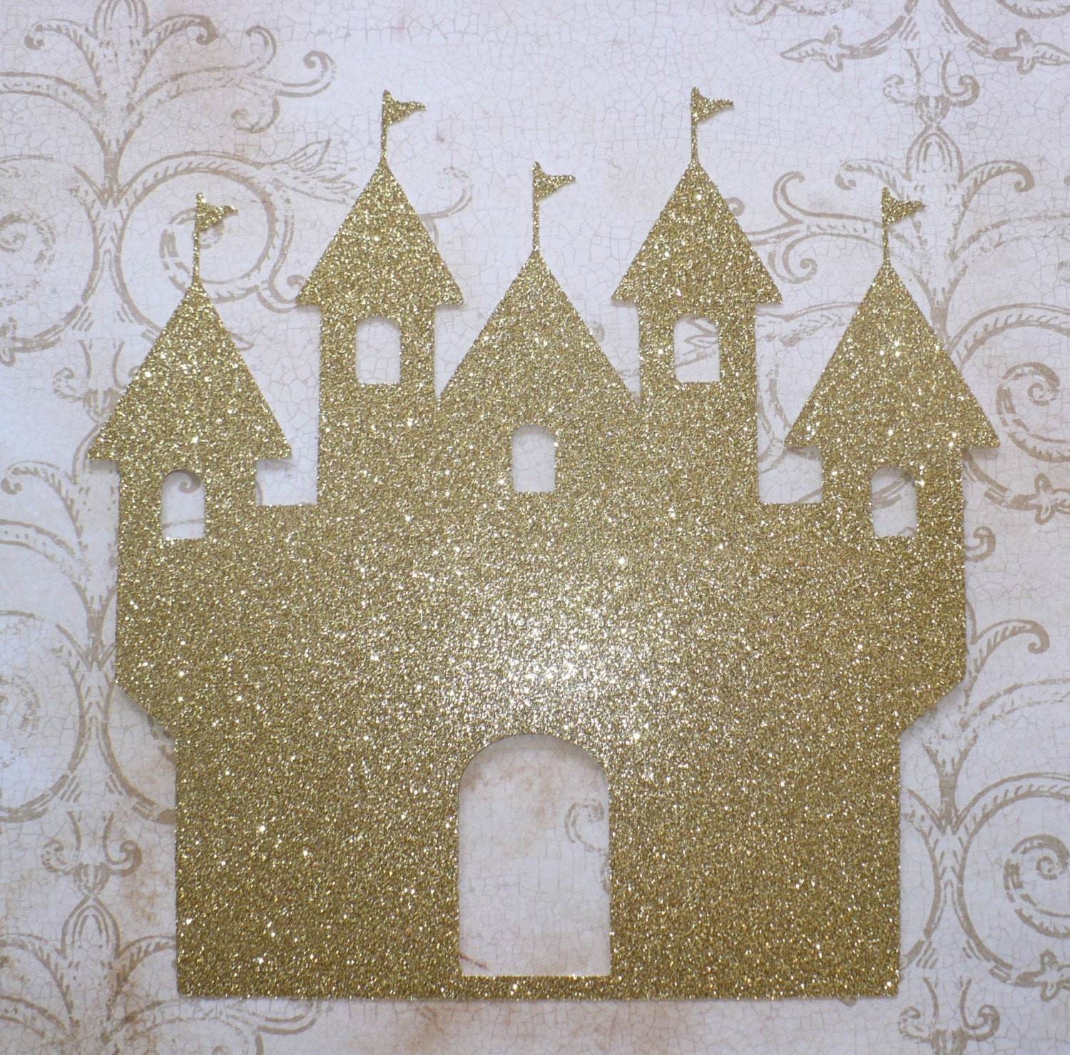 1 Gold Glitter Castle Shape Die Cut Made from Cardstock