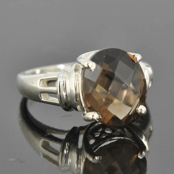 Smoky quartz ring sterling silver ring gemstone ring brown