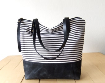 Items similar to Sophie. XL French Linen Bag - blue striped Beach Bag ...