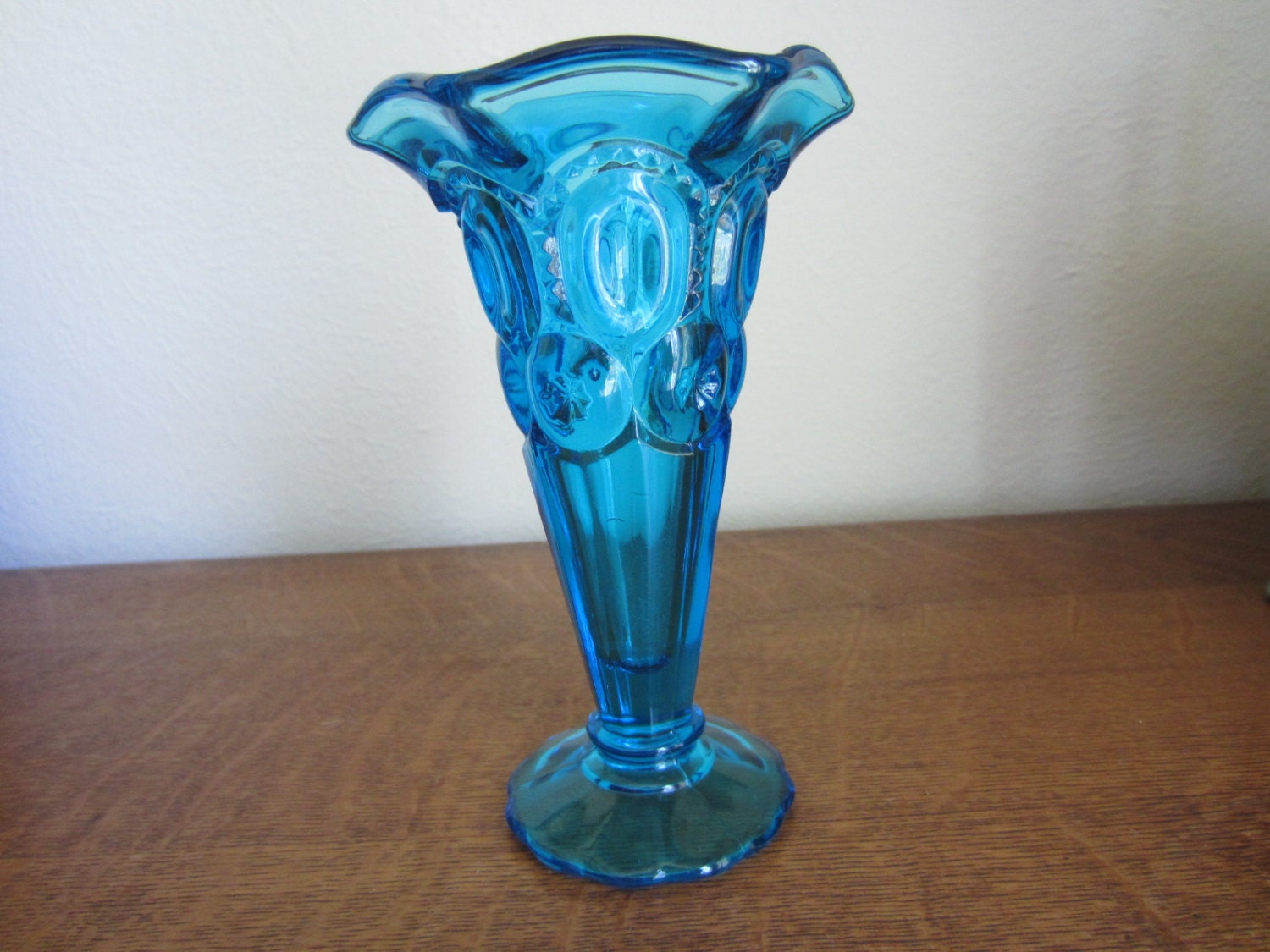 Vintage Blue Glass Vase 6 tall