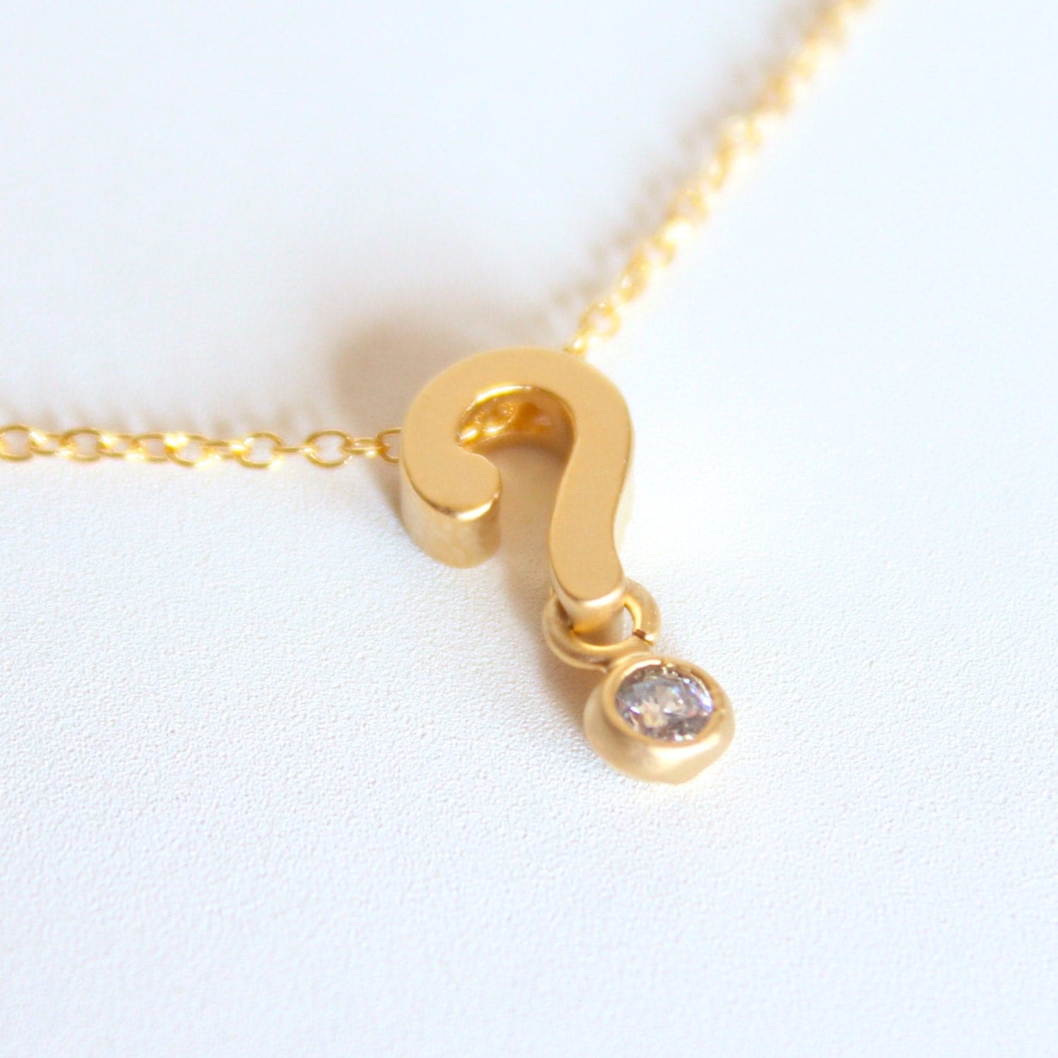 3D Question Mark Necklace 18k Gold and Crystal Charm