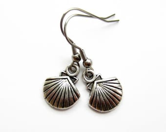 Silver Seashell Earrings, Sea Shell Earrings, Beach Jewelry, Surgical Stainless Steel Hypoallergenic, Gift for Women