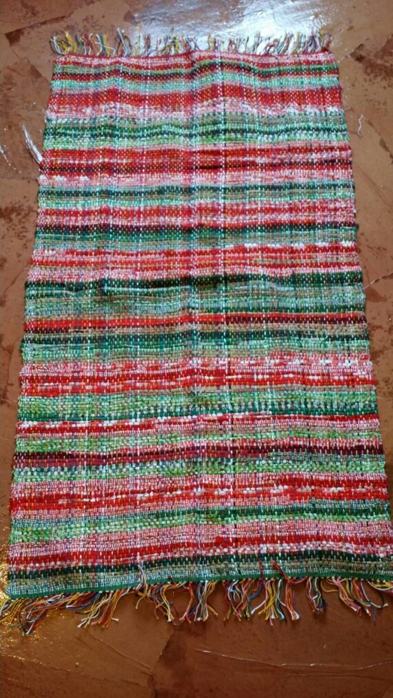 Red and Green Shades Handwoven Rag Rug Floor Rug Floor