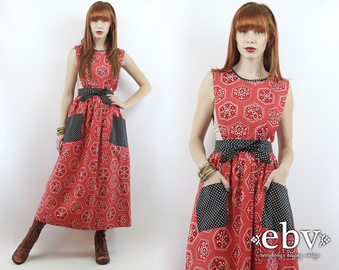 Vintage 70s Bandana Print Hippie Maxi Dress S M L Bandana Dress Wrap