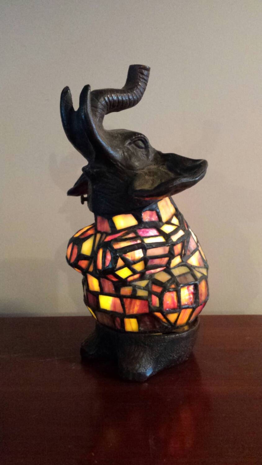 Tiffany Style Stained Glass and Cast Iron Elephant Lamp – Haute Juice
